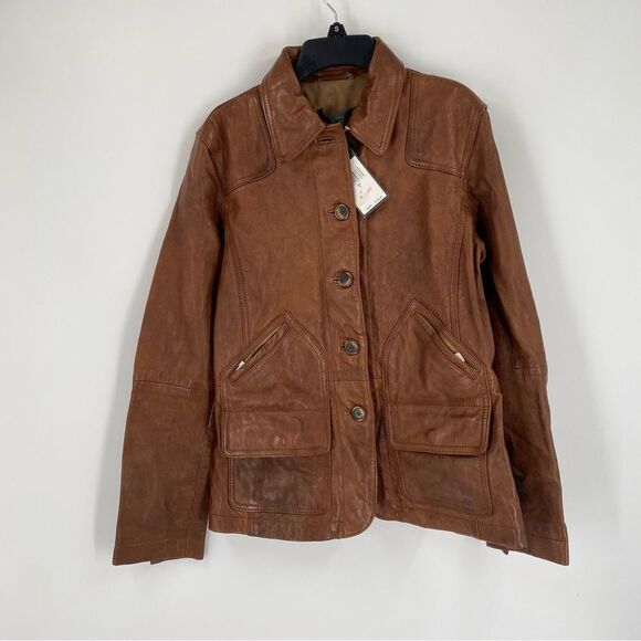 LRL Lauren Jeans Co Ralph Lauren Women’s Lamb Leather Jacket Brown size 2 - Picture 1 of 3